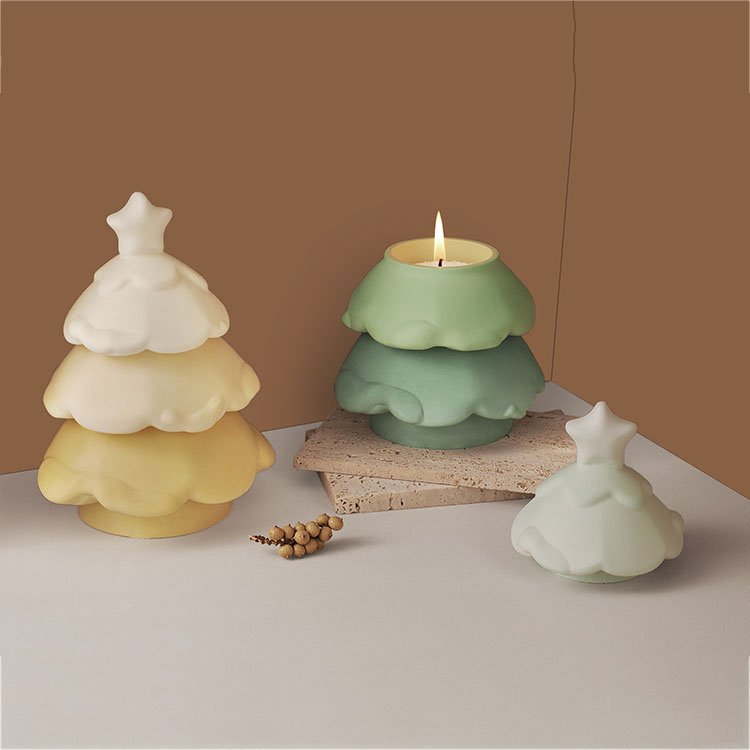 Christmas Tree Candle Jar Silicone Molds With Lid Soybean Wax Candle Container Casting Mould DIY Christmas Decorations Making