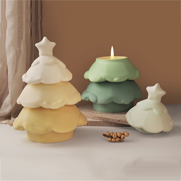 Christmas Tree Candle Jar Silicone Molds With Lid Soybean Wax Candle Container Casting Mould DIY Christmas Decorations Making