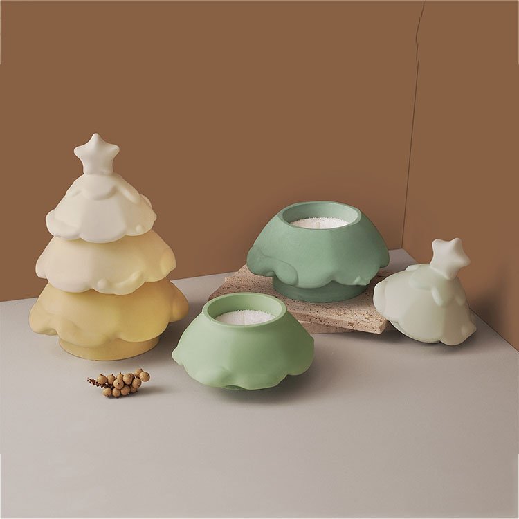 Christmas Tree Candle Jar Silicone Molds With Lid Soybean Wax Candle Container Casting Mould DIY Christmas Decorations Making