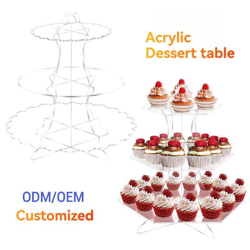 Customized Acrylic Cake Display Stand Transparent Round Dessert Three-Layer Display Stand For Birthday Party Decoration
