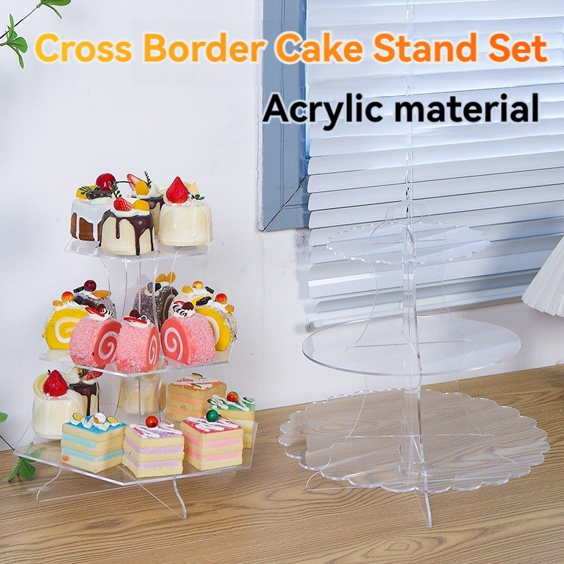 Customized Acrylic Cake Display Stand Transparent Round Dessert Three-Layer Display Stand For Birthday Party Decoration