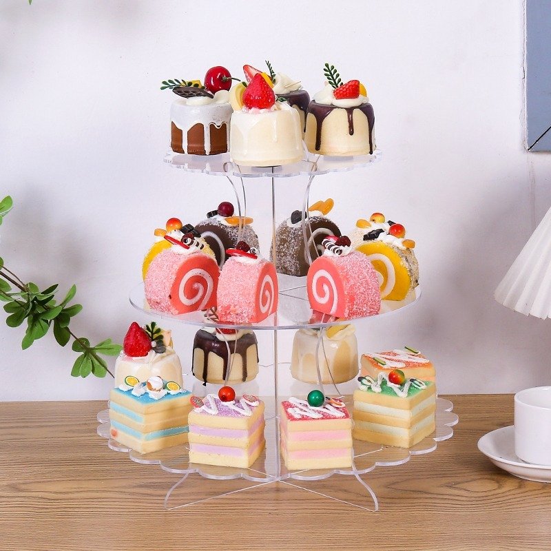 Customized Acrylic Cake Display Stand Transparent Round Dessert Three-Layer Display Stand For Birthday Party Decoration