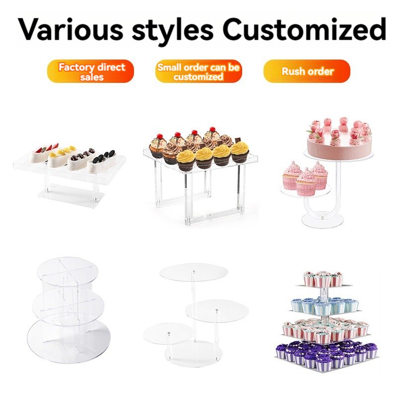 Customized Acrylic Cake Display Stand Transparent Round Dessert Three-Layer Display Stand For Birthday Party Decoration