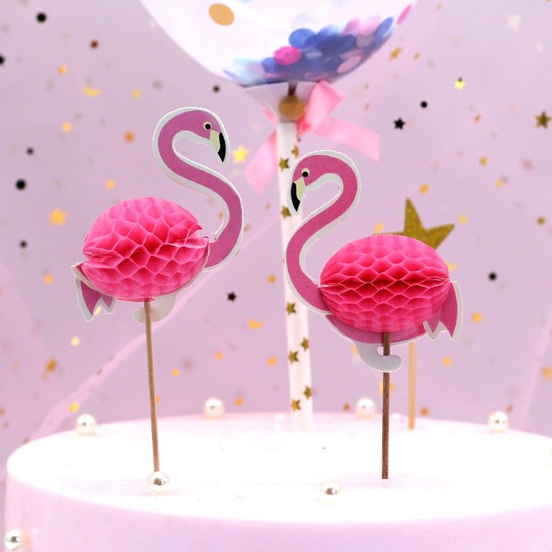 DAMAI Hawaiian Theme Party Supplies Flamingo Pineapple Honeycomb Ball Paper Cake Decorating Supplies Cake Topper Decoration