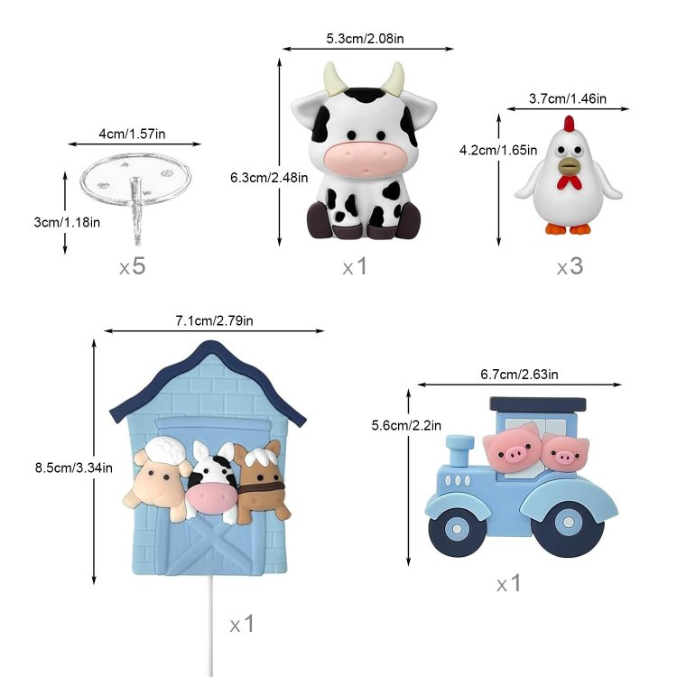 Farm Cake Toppers Cartoon Animal Cake Topper Decorations for Birthday Party Baby Shower Decor (Blue)