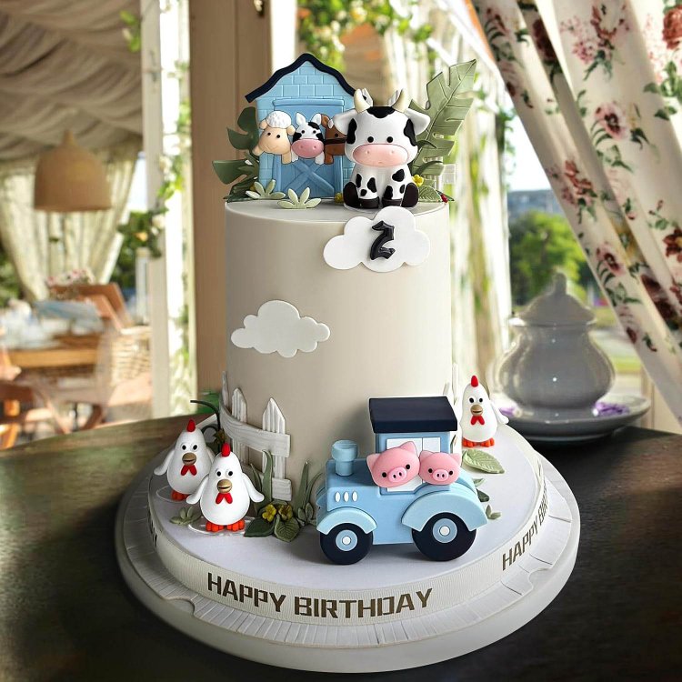 Farm Cake Toppers Cartoon Animal Cake Topper Decorations for Birthday Party Baby Shower Decor (Blue)