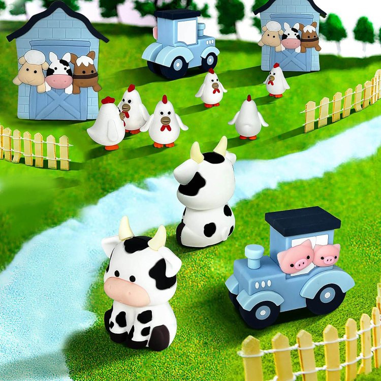 Farm Cake Toppers Cartoon Animal Cake Topper Decorations for Birthday Party Baby Shower Decor (Blue)