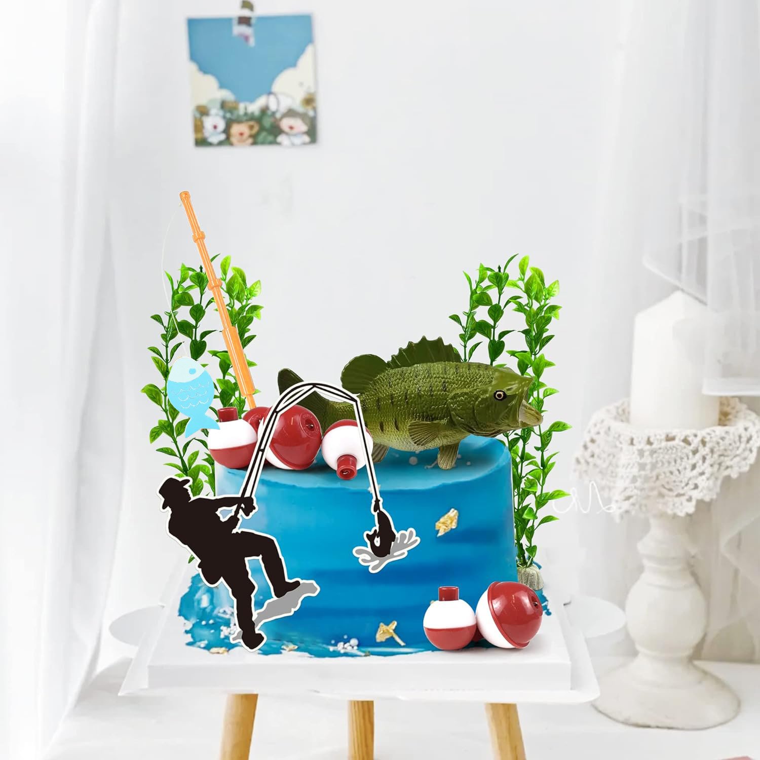 Gone Fishing Cake Topper, 14 Pieces Fisherman Themed Decoration for Retirement Party Supplies