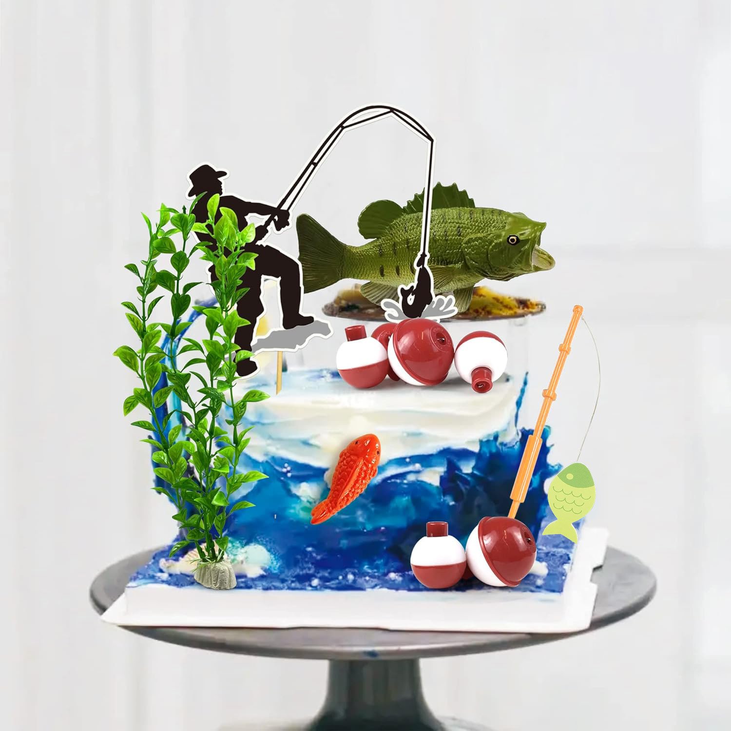 Gone Fishing Cake Topper, 14 Pieces Fisherman Themed Decoration for Retirement Party Supplies