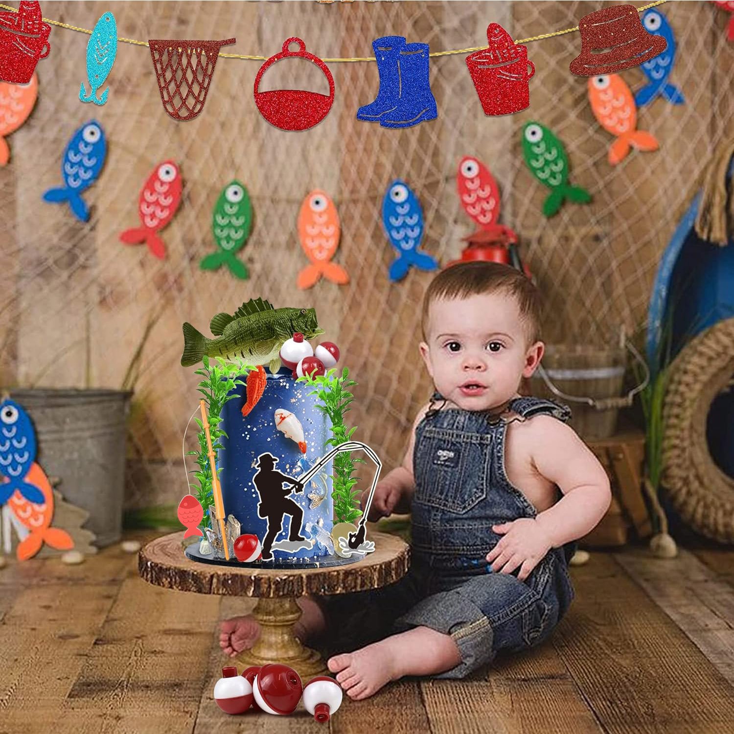 Gone Fishing Cake Topper, 14 Pieces Fisherman Themed Decoration for Retirement Party Supplies