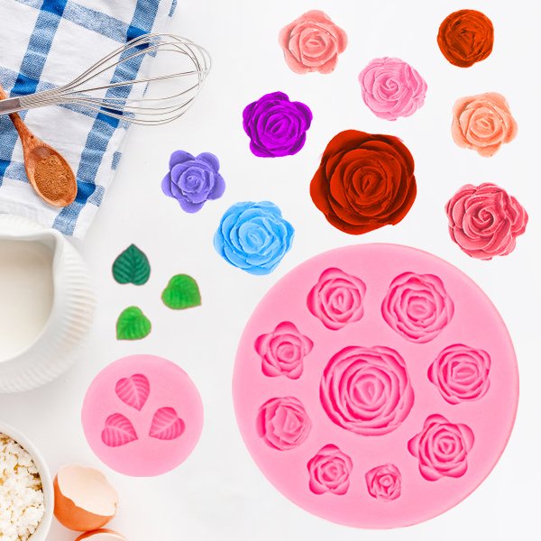 Custom Rose and Leaves Pattern Silicone Candy Mold Mini Flower Fondant Chocolate Silicone Molds Baking Cake Decorating Mold