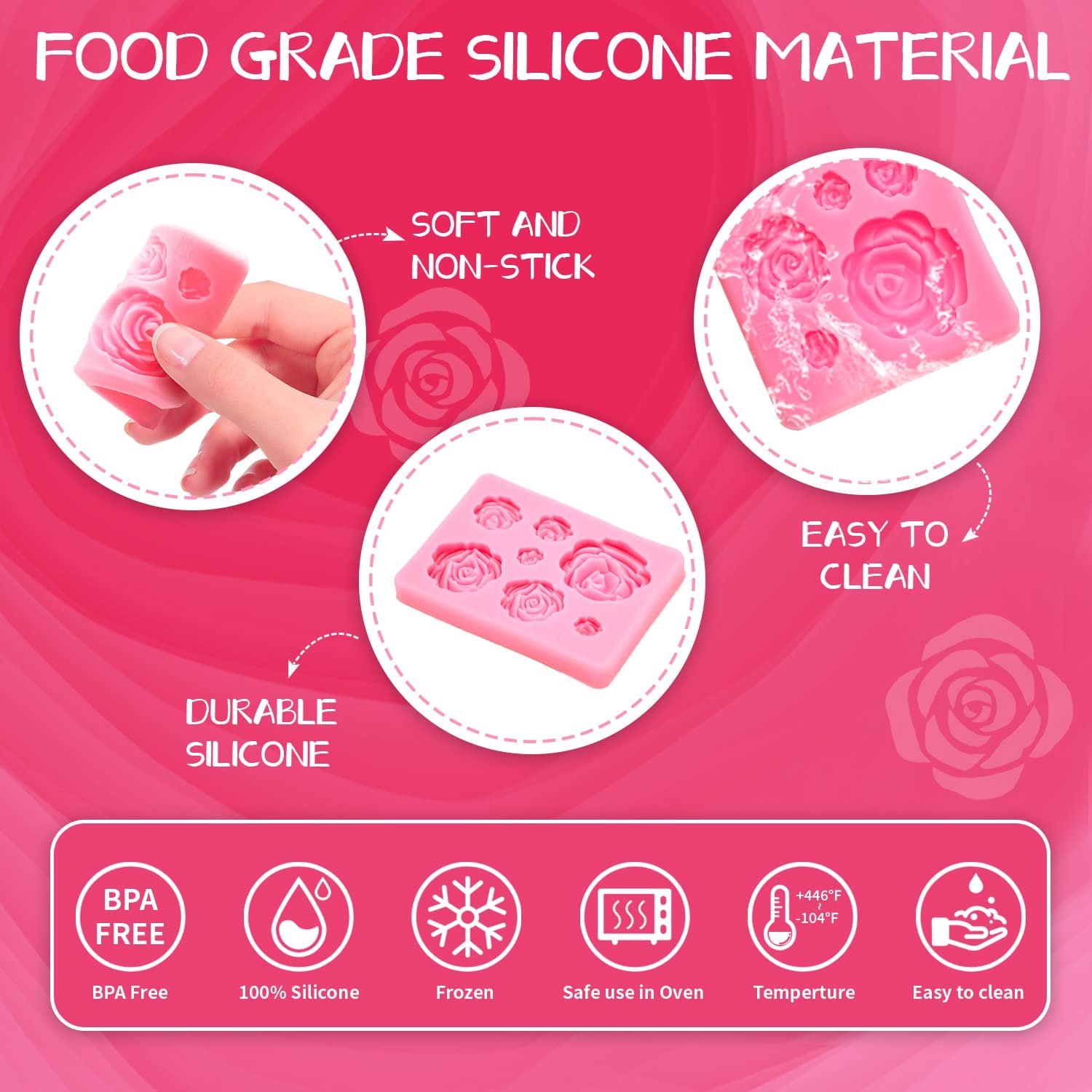 Custom Rose and Leaves Pattern Silicone Candy Mold Mini Flower Fondant Chocolate Silicone Molds Baking Cake Decorating Mold