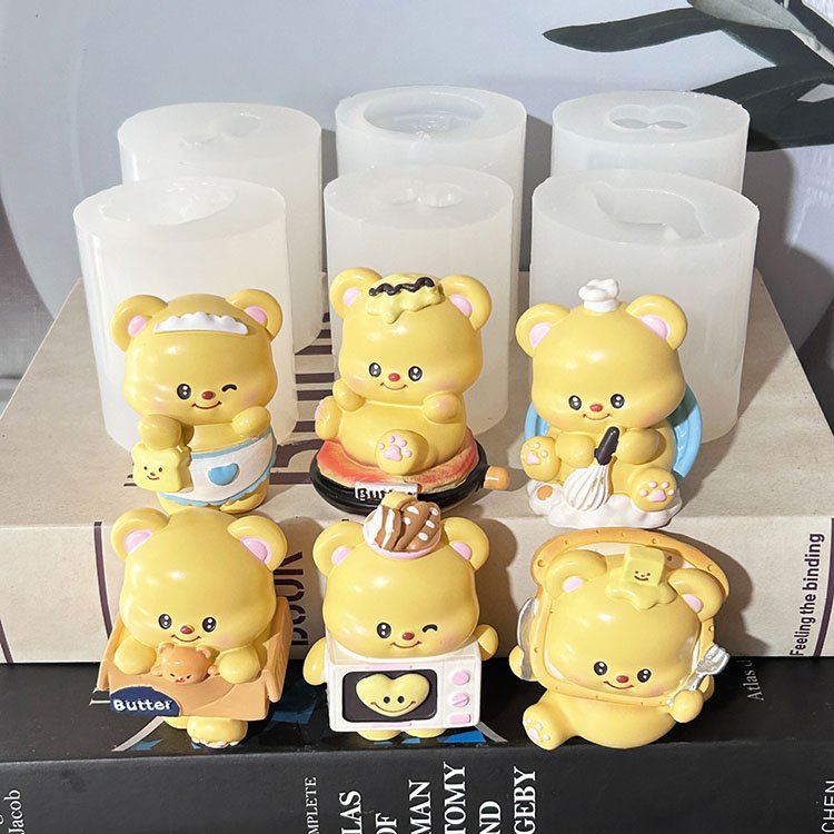 YS Butter Bear Series Silicone Mold DIY Scented Candles Ornament Cartoon Doll Handmade Key buckle Desktop Decor Birthday Gift