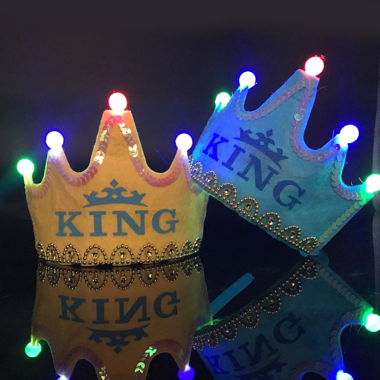Factory Wholesale Custom Cheap Glow Cake Topper Party Baby Boy Girls Led Light Up Non-Woven Crown Birthday Hat