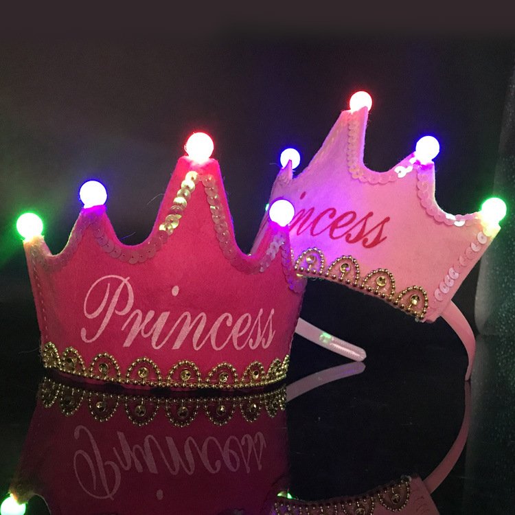 Factory Wholesale Custom Cheap Glow Cake Topper Party Baby Boy Girls Led Light Up Non-Woven Crown Birthday Hat