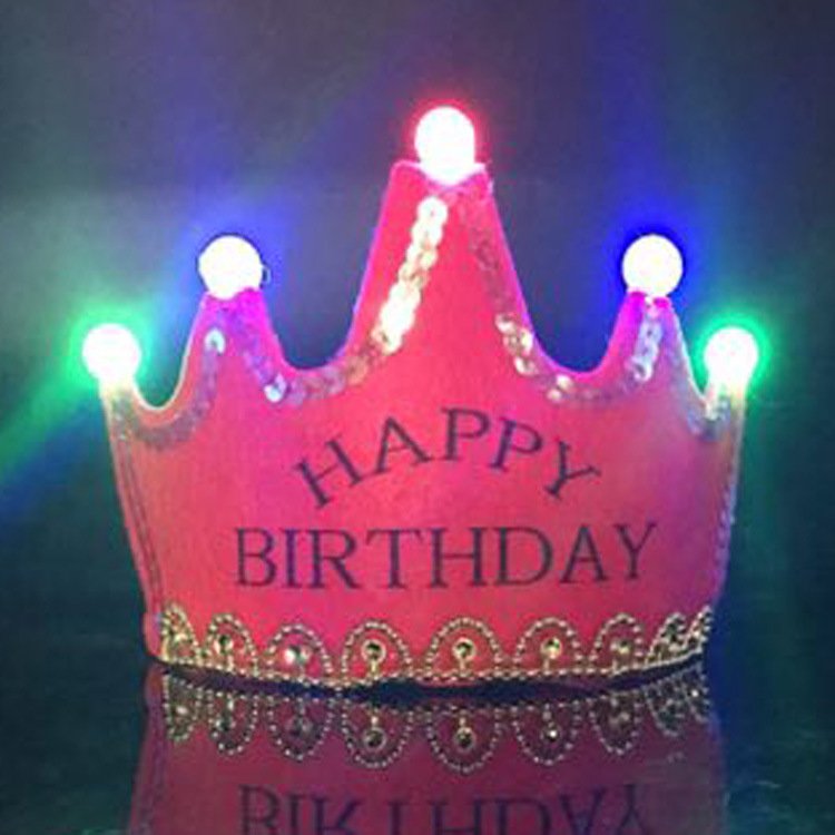 Factory Wholesale Custom Cheap Glow Cake Topper Party Baby Boy Girls Led Light Up Non-Woven Crown Birthday Hat