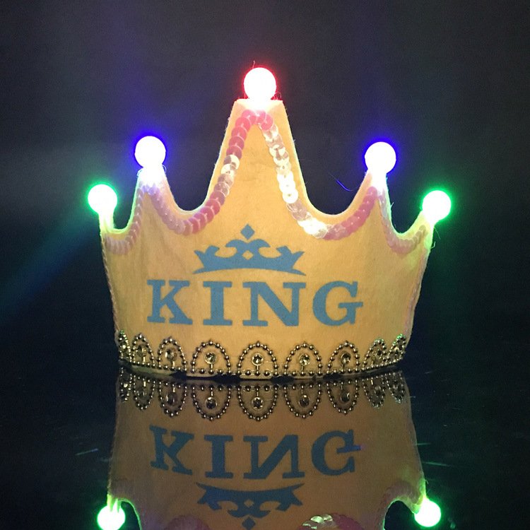 Factory Wholesale Custom Cheap Glow Cake Topper Party Baby Boy Girls Led Light Up Non-Woven Crown Birthday Hat