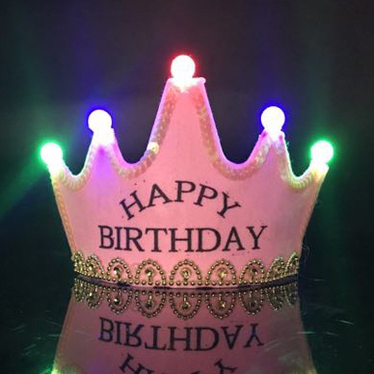 Factory Wholesale Custom Cheap Glow Cake Topper Party Baby Boy Girls Led Light Up Non-Woven Crown Birthday Hat
