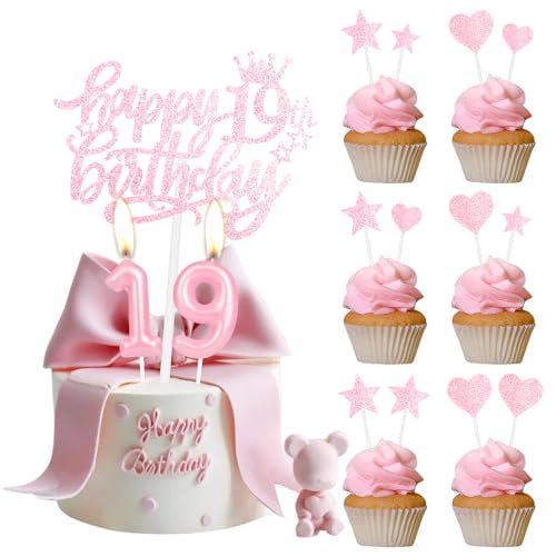 Happy Birthday Cake Decoration with Glitter 5th Birthday Cake Topper Star Cupcake Picks for Baby Shower Birthday Party Decor