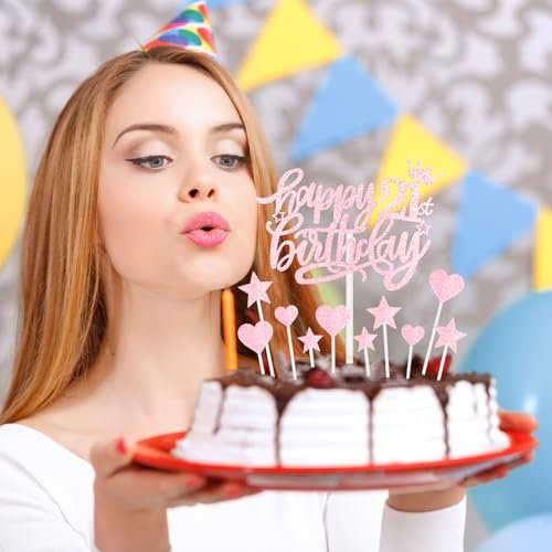 Happy Birthday Cake Decoration with Glitter 5th Birthday Cake Topper Star Cupcake Picks for Baby Shower Birthday Party Decor