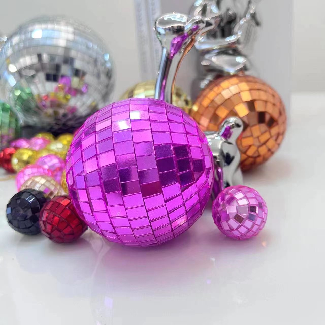 Disco mirror ball 3-15cm silver dazzling reflective glass disco wedding stage party decoration ball cake topper