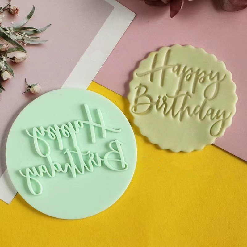 Acrylic English Happy Birthday Cake Mold Simple Cne-step Molding Concave and Convex Printing Fondant Cake Decor Mold Wholesale