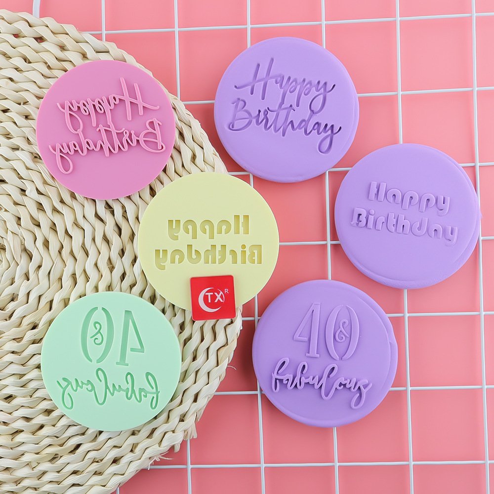 Acrylic English Happy Birthday Cake Mold Simple Cne-step Molding Concave and Convex Printing Fondant Cake Decor Mold Wholesale