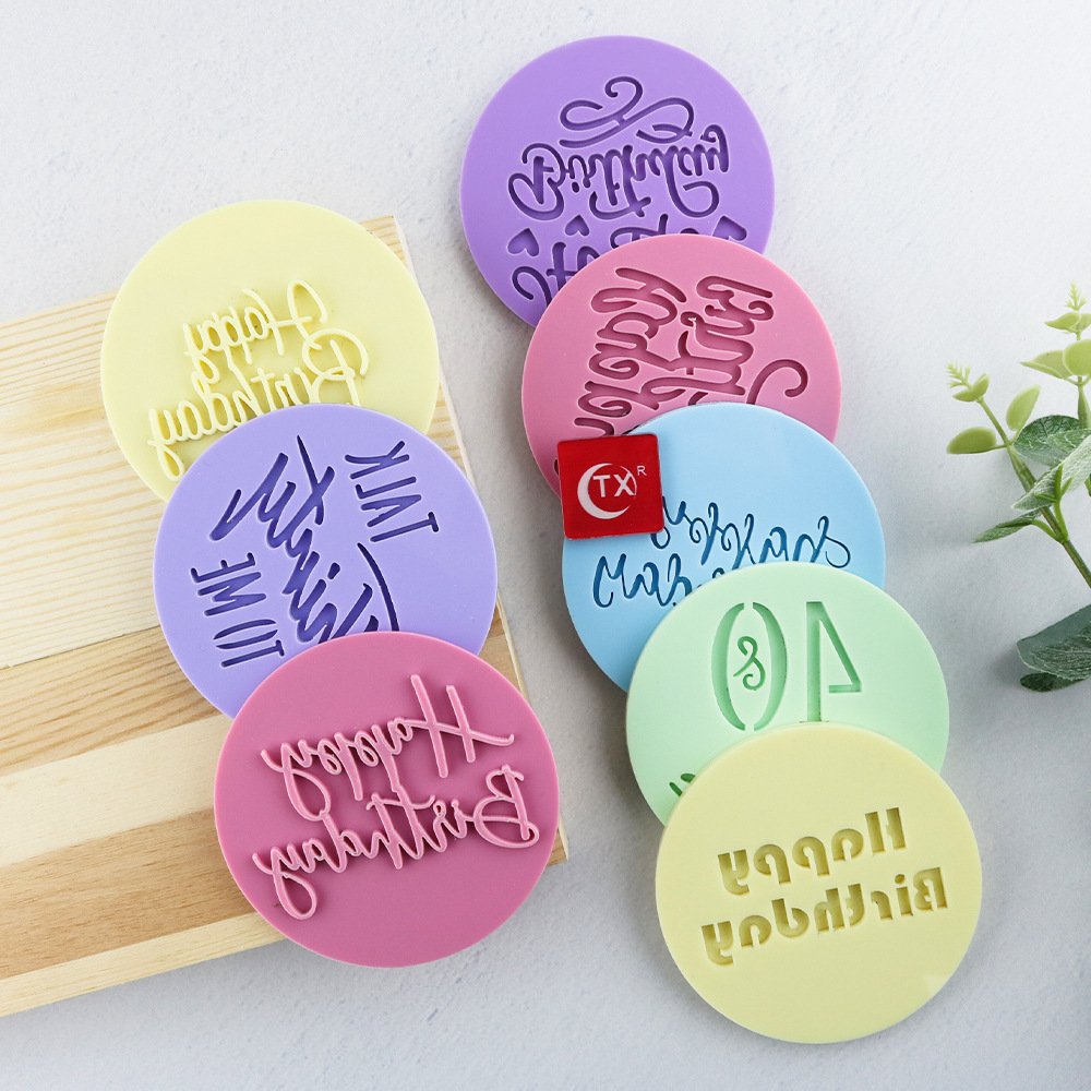 Acrylic English Happy Birthday Cake Mold Simple Cne-step Molding Concave and Convex Printing Fondant Cake Decor Mold Wholesale