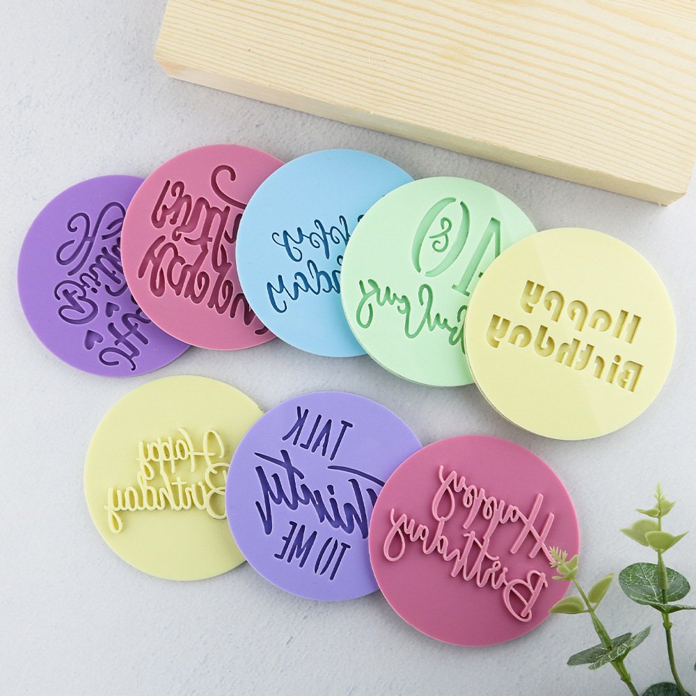 Acrylic English Happy Birthday Cake Mold Simple Cne-step Molding Concave and Convex Printing Fondant Cake Decor Mold Wholesale
