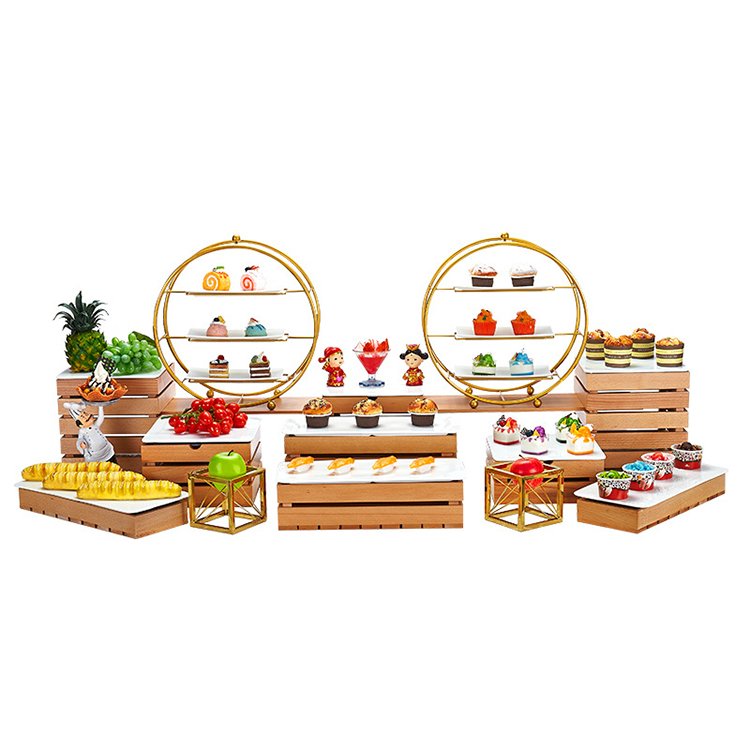 Tianxing Hotel Restaurant Supplies Chinese Style Dessert Buffet Food Display Stand Wooden Cake Stand Set Dessert Table