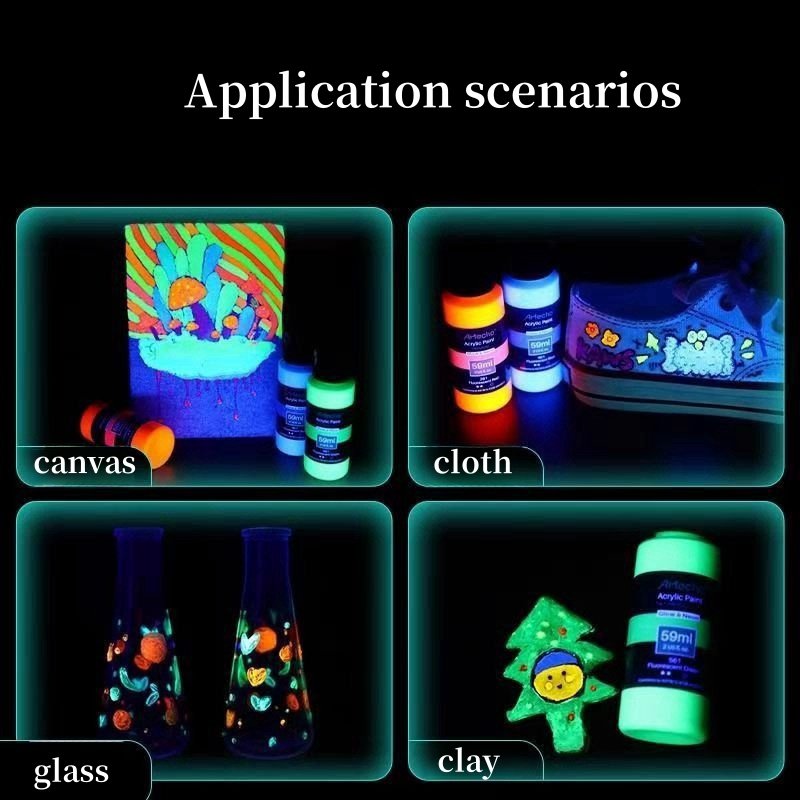Glow in the Dark Paint, 6 Colors (59 ml / 2 oz) Acrylic Paint for Decoration, Art Painting, Art Supplies for Canvas, Rock, Wood