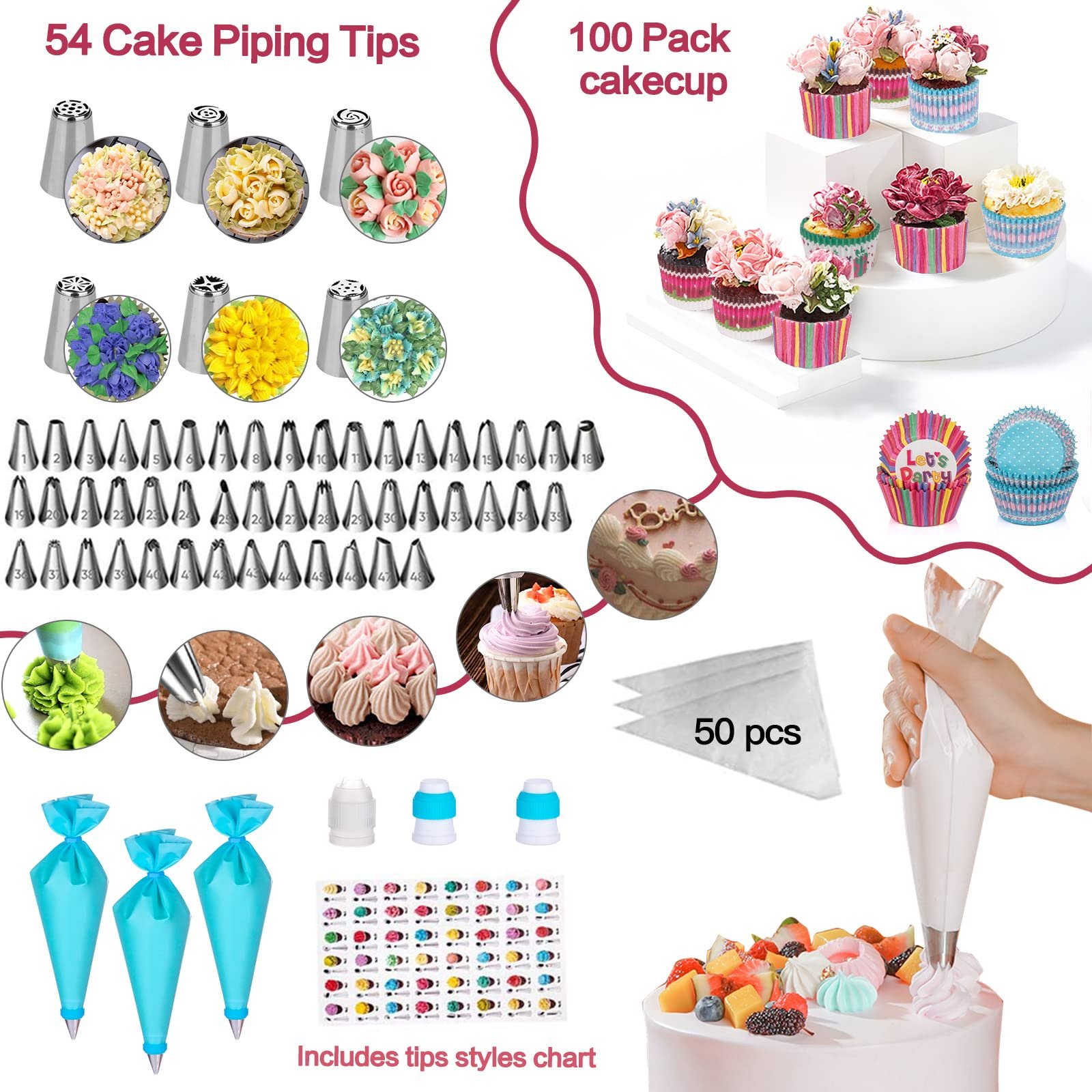 268 PCS Cake Decorating Kits Supplies Rotating Aluminum Turntable Pastry Tip Nozzles Kit Cake tools