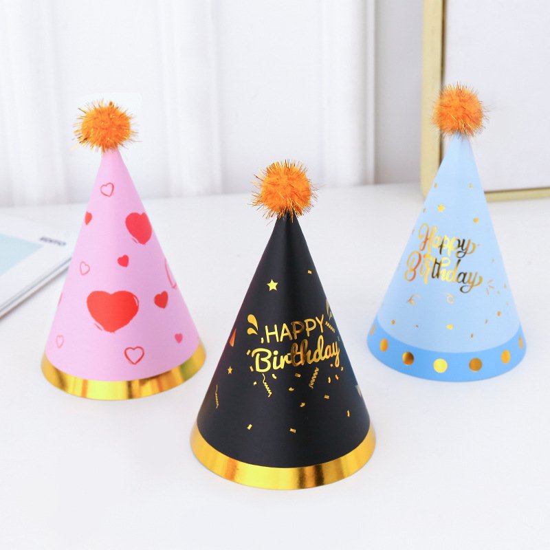 Shanghai PT Happy Birthday Party Paper Hats Children's party Birthday cake hat First year dress up accessories hairball hat