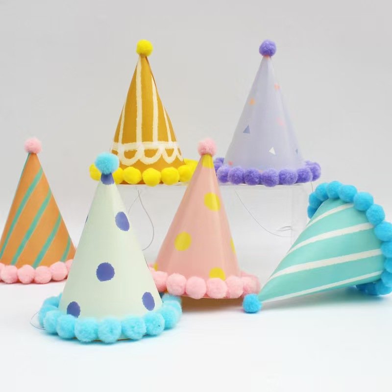 Shanghai PT Happy Birthday Party Paper Hats Children's party Birthday cake hat First year dress up accessories hairball hat