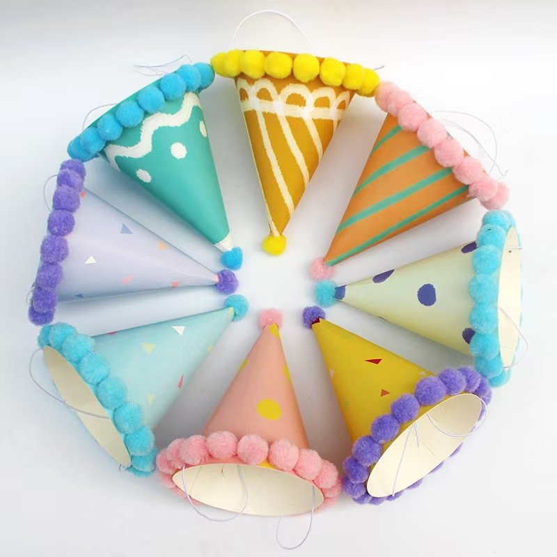 Shanghai PT Happy Birthday Party Paper Hats Children's party Birthday cake hat First year dress up accessories hairball hat