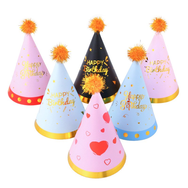 Shanghai PT Happy Birthday Party Paper Hats Children's party Birthday cake hat First year dress up accessories hairball hat