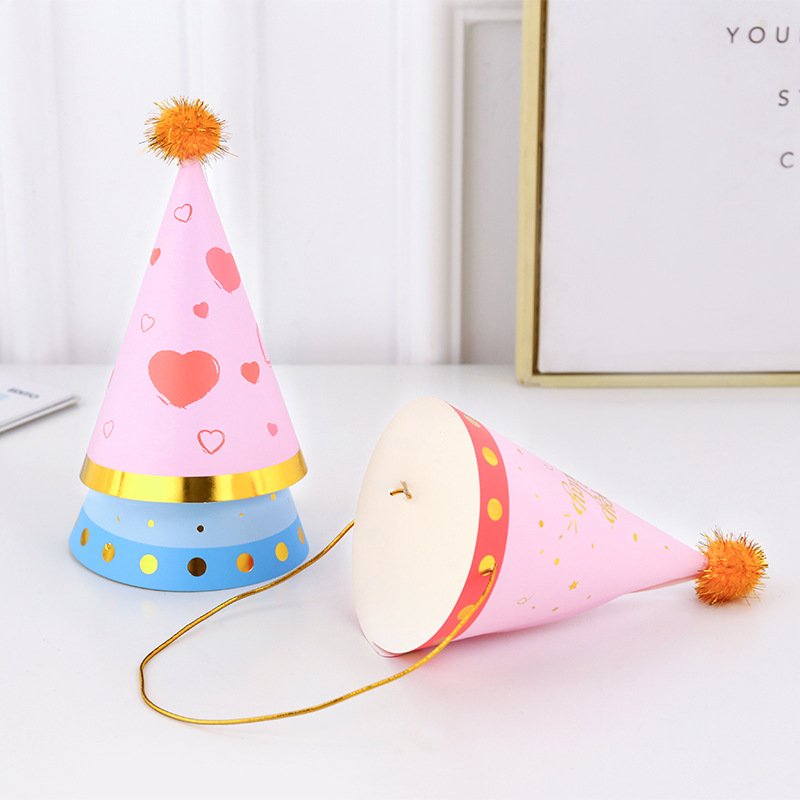 Shanghai PT Happy Birthday Party Paper Hats Children's party Birthday cake hat First year dress up accessories hairball hat