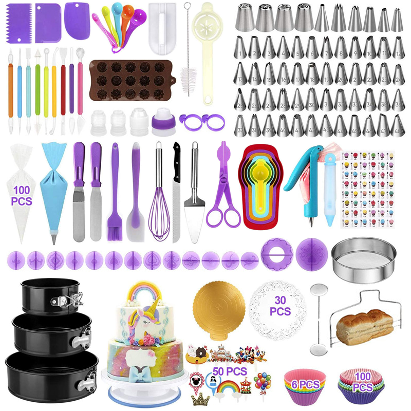 207/140/106pcs Cake Decorating Tools Kit Nozzle Set With Turntable Baking Tools
