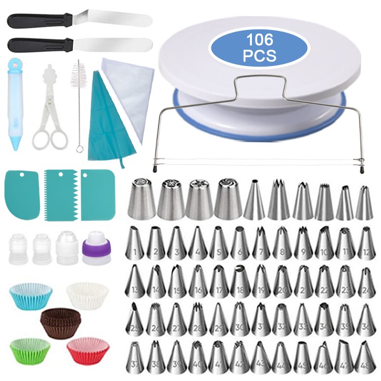 207/140/106pcs Cake Decorating Tools Kit Nozzle Set With Turntable Baking Tools