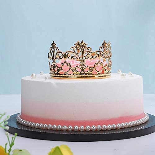 Wholesale Metallic Gold Crown Cake Topper Princess Girl Happy Birthday Elegant Crown Weddings Party Cake Decoration Supplies