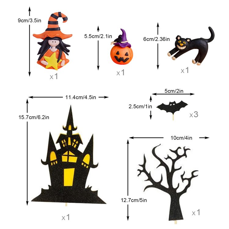 Halloween Cake Topper Haunted House Pumpkin Girl Bat Black Cat Cupcake topper for Wizard Party Ghost Party Spider Party