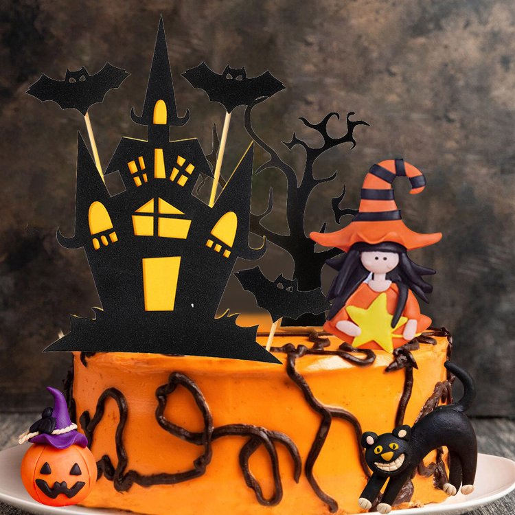 Halloween Cake Topper Haunted House Pumpkin Girl Bat Black Cat Cupcake topper for Wizard Party Ghost Party Spider Party