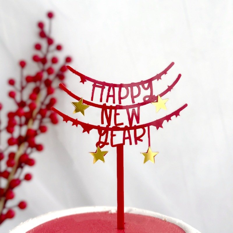 2025 Happy New Year Double layer DIY Custom Acrylic Cake Toppers Festive Party Supplies Cake Decorations