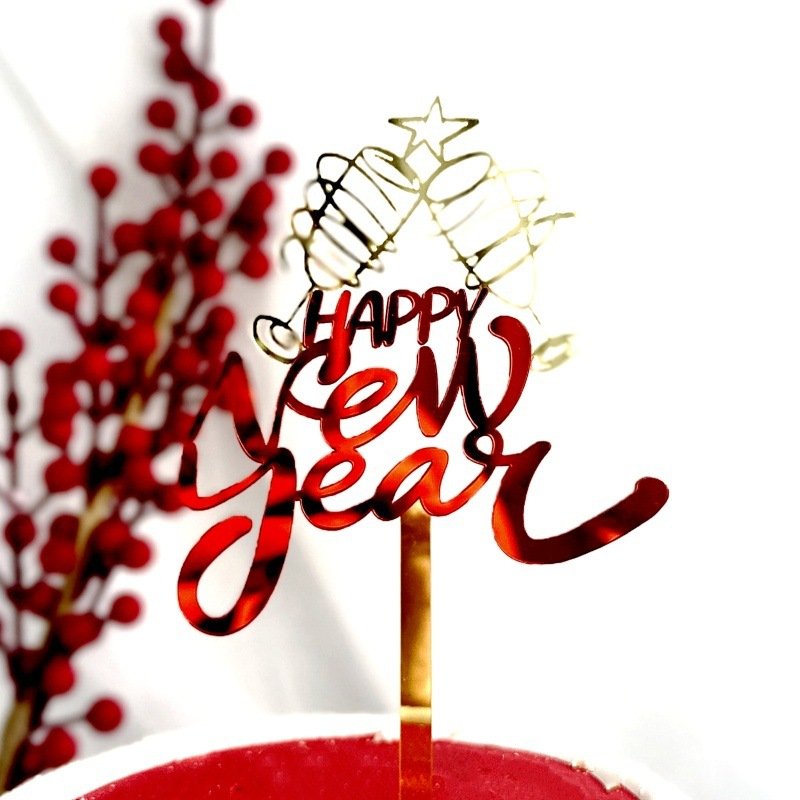 2025 Happy New Year Double layer DIY Custom Acrylic Cake Toppers Festive Party Supplies Cake Decorations