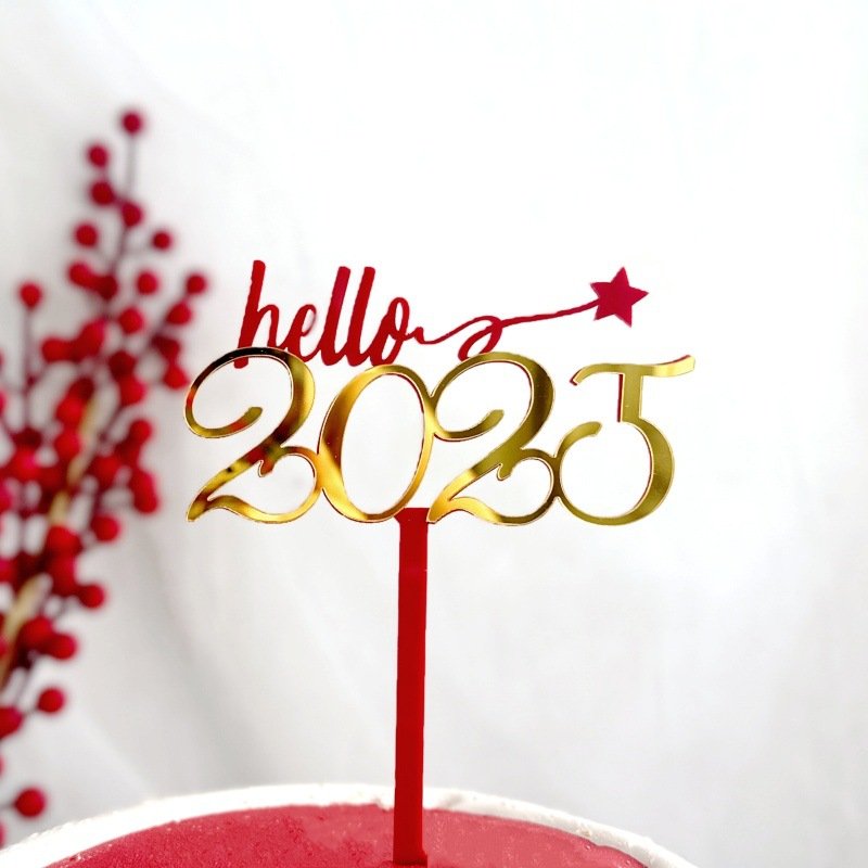 2025 Happy New Year Double layer DIY Custom Acrylic Cake Toppers Festive Party Supplies Cake Decorations