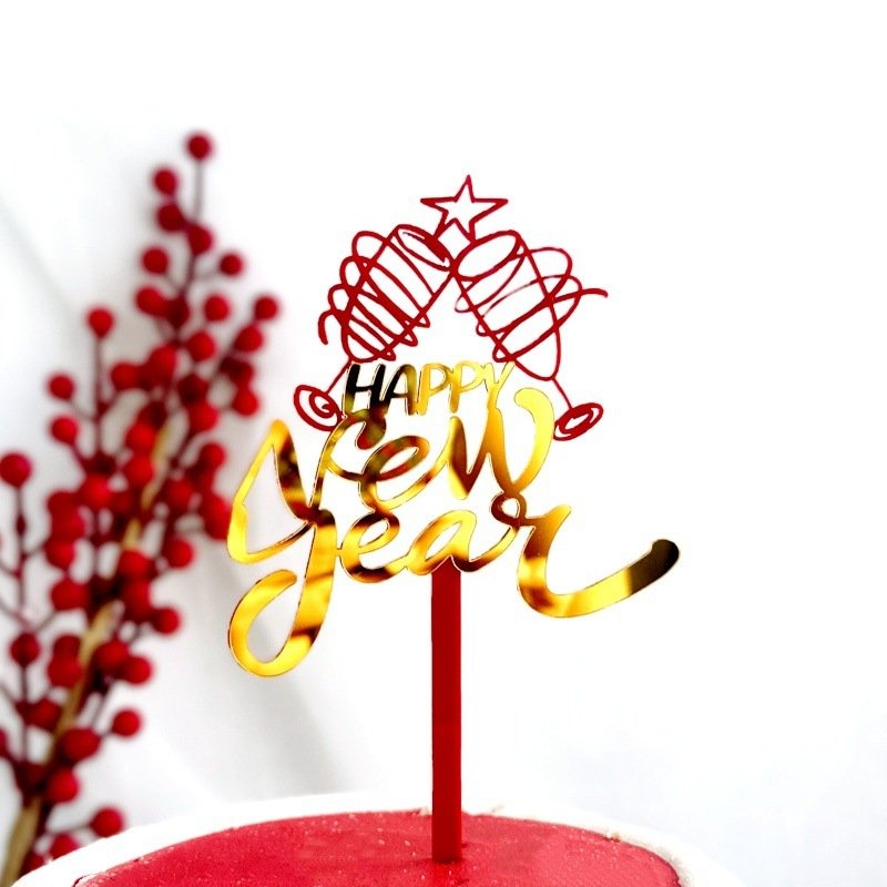 2025 Happy New Year Double layer DIY Custom Acrylic Cake Toppers Festive Party Supplies Cake Decorations