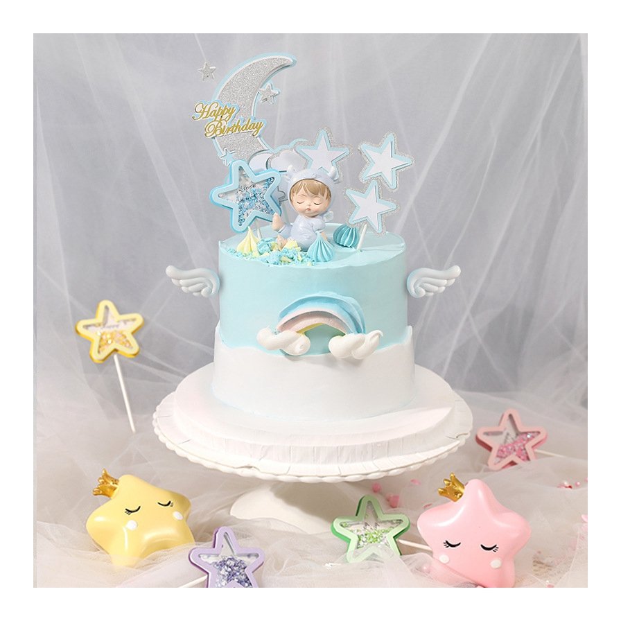 LEMON Star Makaron Glitter Confetti Cake Topper Baby Shower Birthday Anniversary Party Decorations Supplies Kid Girl