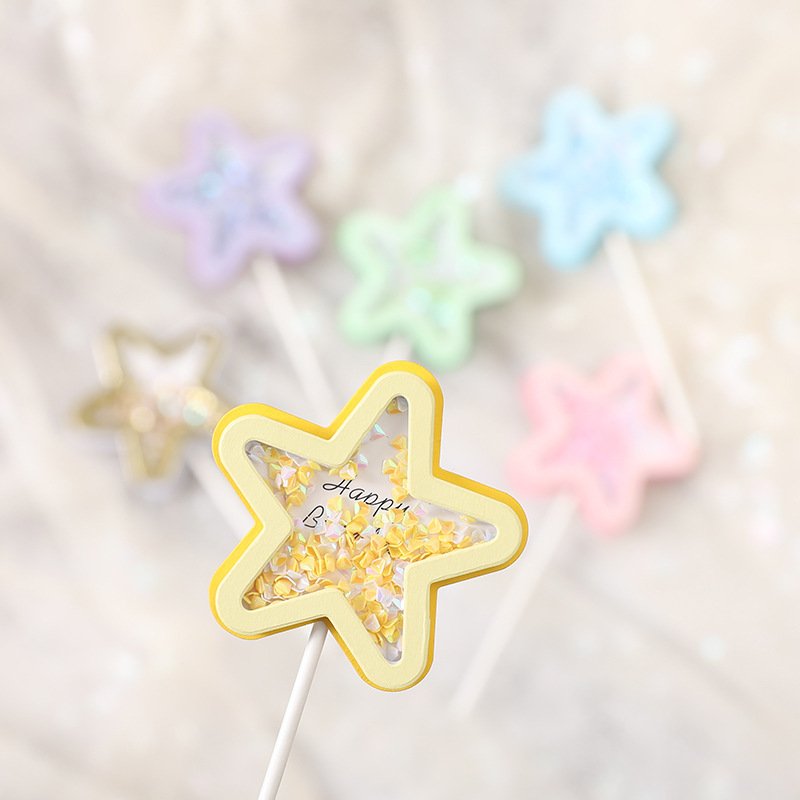 LEMON Star Makaron Glitter Confetti Cake Topper Baby Shower Birthday Anniversary Party Decorations Supplies Kid Girl