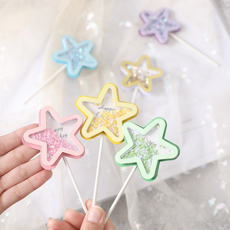 LEMON Star Makaron Glitter Confetti Cake Topper Baby Shower Birthday Anniversary Party Decorations Supplies Kid Girl