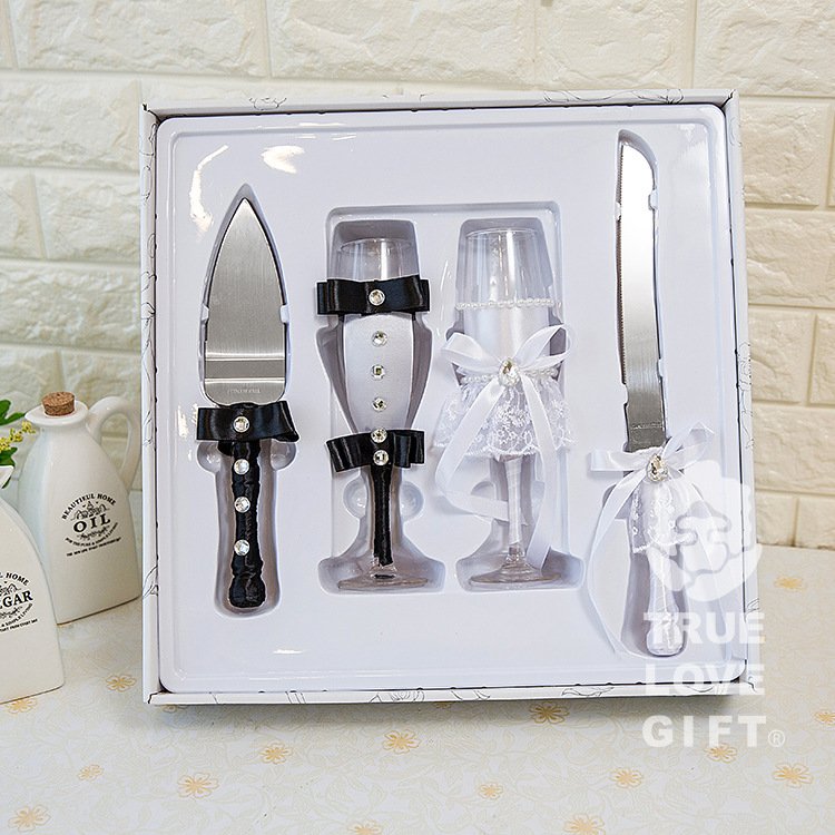 Wine Glass Knives And Forks Four Piece Set Western Wedding Set Romantic Gift Wine Glass cake decorating supplies